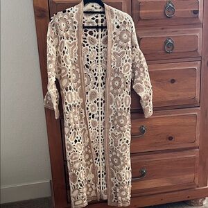 POL Beige and Cream Crochet Cardigan NWOT